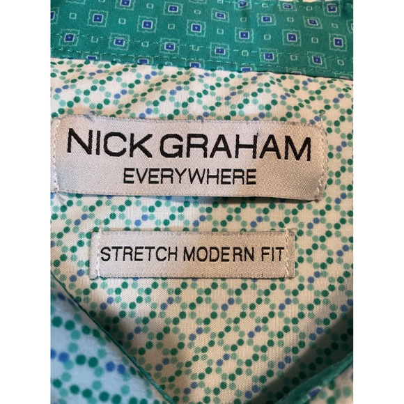 Nick Graham Everywhere Mens 2XL Teal Micro Dot Short Sleeve Button Down Shirt - Picture 4 of 7